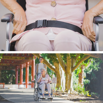Blue EQUIPMED folding aluminium wheelchair with 20-inch wheels, park brakes, designed for up to 100kg capacity.