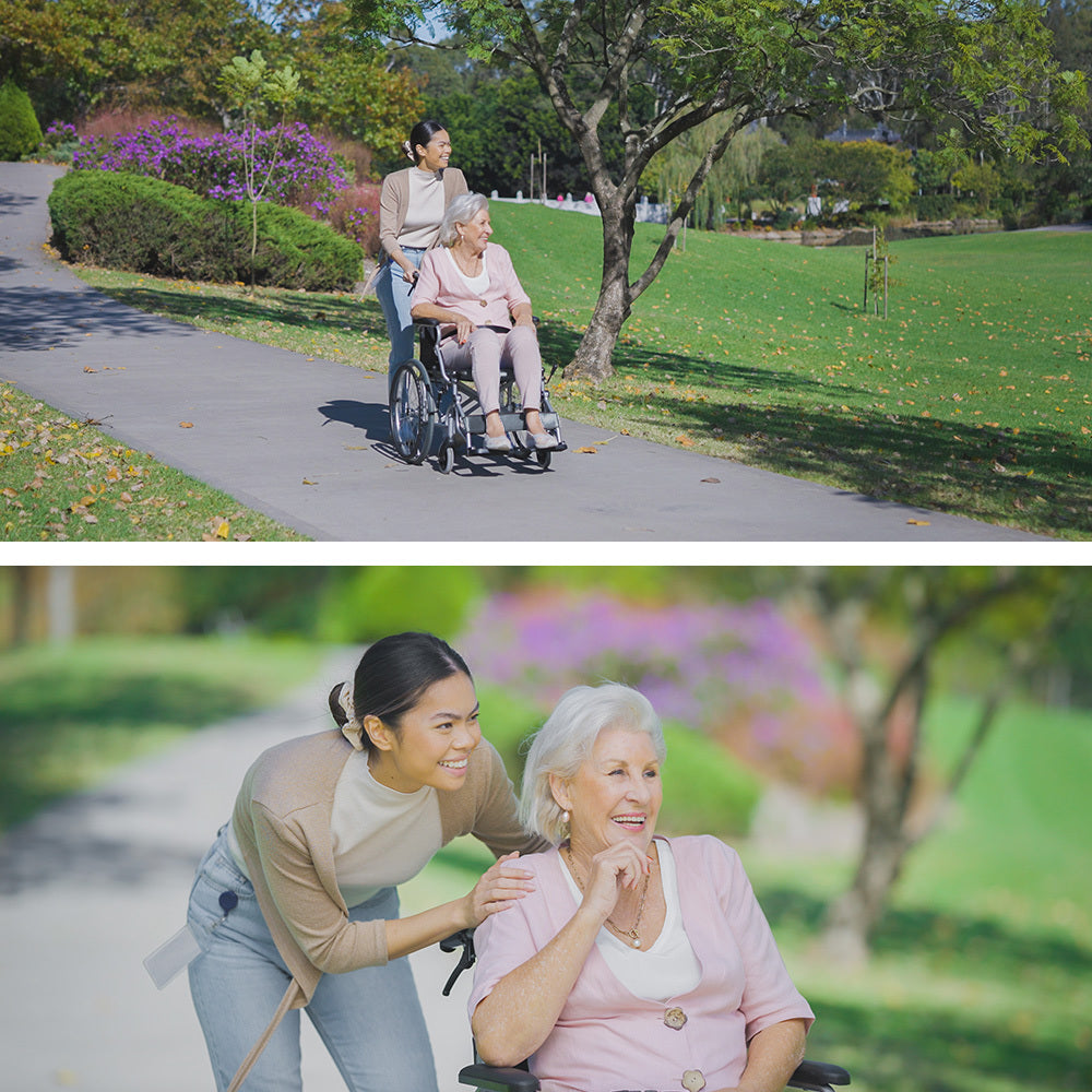 Hlpmedical EQUIPMED folding aluminium wheelchair with 20-inch wheels, park brakes, grey and black design, supports 100kg capacity.