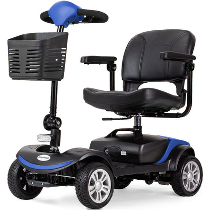 Blue EQUIPMED FreeRoam+ mid-sized lithium mobility scooter with fast charging and easy operation, designed for improved accessibility.