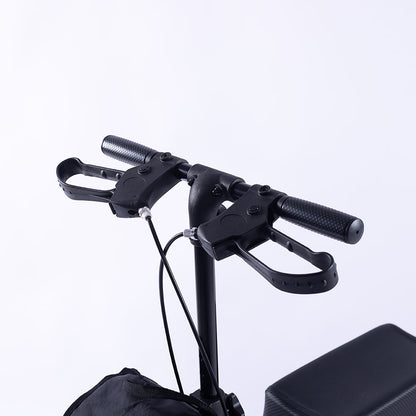 Hlpmedical EQUIPMED knee scooter walker with 10-inch tires, dual brakes, and carry bag in titanium color for mobility aid.