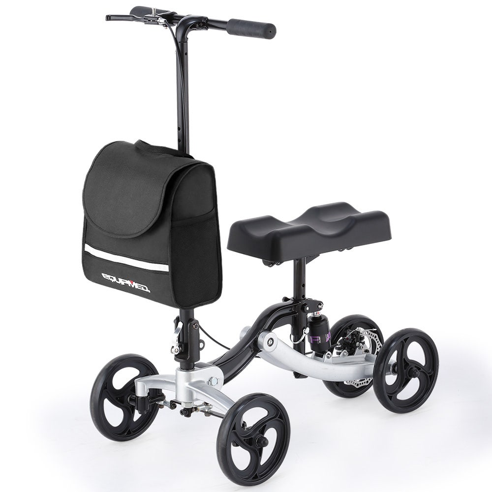 Hlpmedical EQUIPMED knee scooter walker with disc brake, suspension, and carrying bag for broken leg ankle foot mobility aid