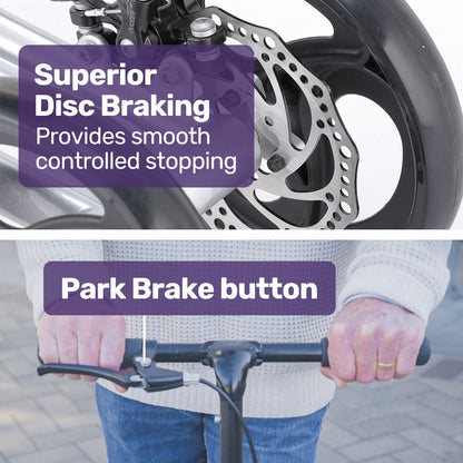 Hlpmedical EQUIPMED knee scooter walker with disc brake, suspension, and carrying bag for broken leg, ankle, and foot mobility assistance.