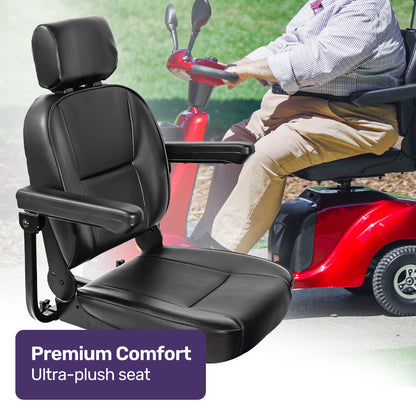 Red EQUIPMED LeisureCruise large-sized mobility scooter with high power and 182kg capacity, designed for enhanced mobility and comfort.