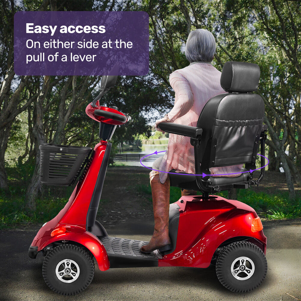 Red EQUIPMED LeisureCruise mobility scooter with high power and 182kg capacity, designed for extra-large comfort and accessibility.