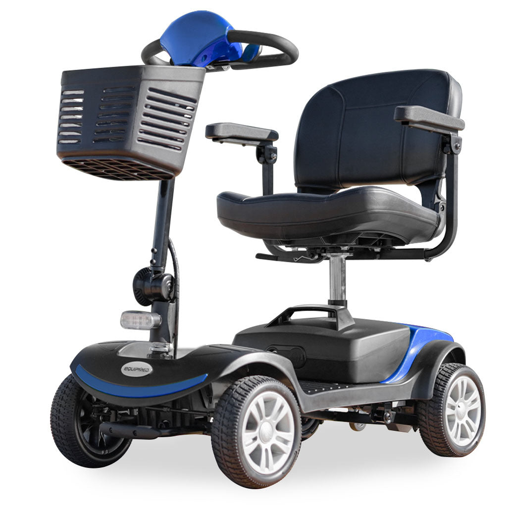 Hlpmedical EQUIPMED 4-wheel electric mobility scooter, portable, foldable, with motorized design for easy mobility and accessibility.
