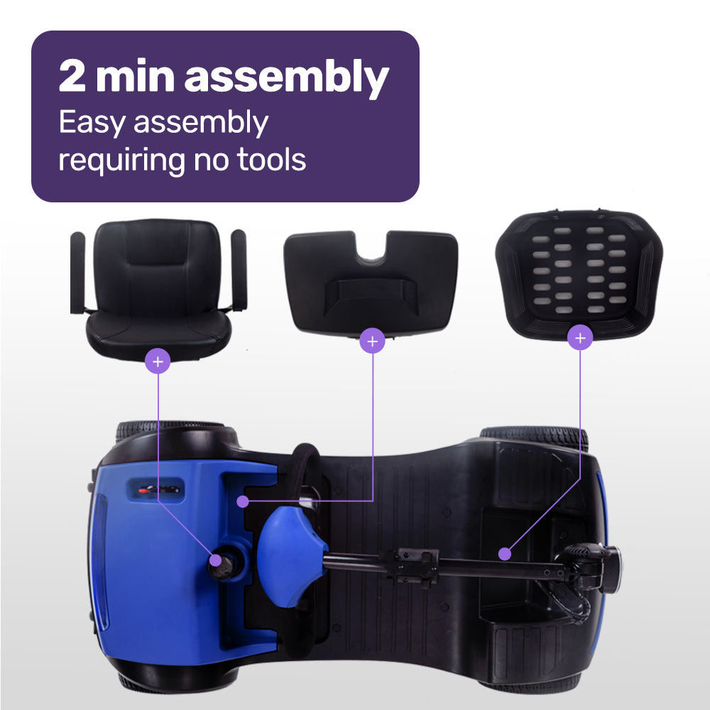 Hlpmedical EQUIPMED electric mobility scooter with 4 wheels, portable and foldable for easy transportation and mobility assistance.