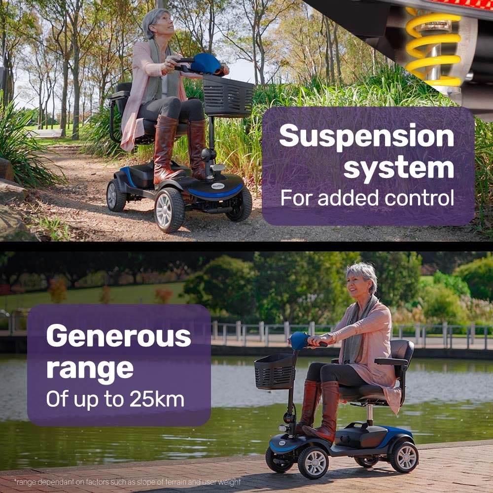 Hlpmedical EQUIPMED electric mobility scooter with 4 wheels, portable, foldable, designed for easy mobility and accessibility.
