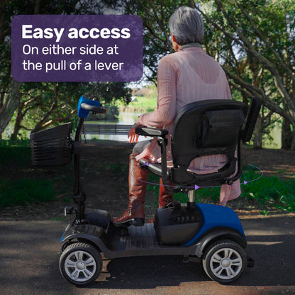 Hlpmedical EQUIPMED electric mobility scooter with four wheels, portable, motorised, and foldable for easy transport and mobility.