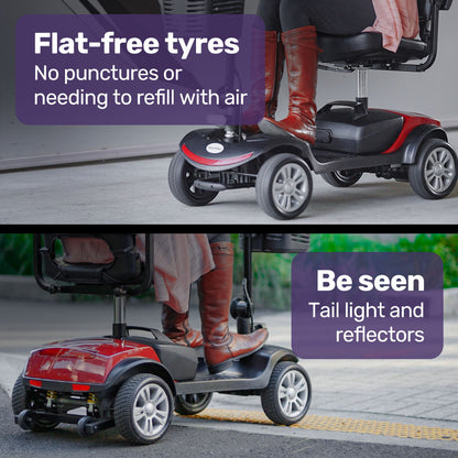 Hlpmedical EQUIPMED electric mobility scooter with 4-wheel folding design for portability and easy transportation.