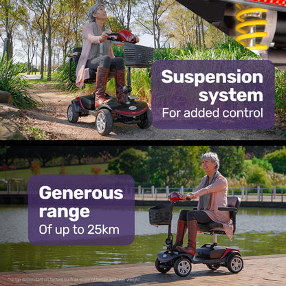 Hlpmedical EQUIPMED electric mobility scooter with 4 wheels, foldable design, portable, suitable for health and accessibility needs.