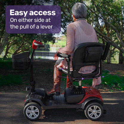 Hlpmedical EQUIPMED electric mobility scooter with 4 wheels, foldable and portable for easy transportation and mobility assistance.