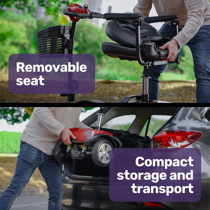 Hlpmedical EQUIPMED electric mobility scooter with 4 wheels, foldable and portable for easy transport and enhanced accessibility.