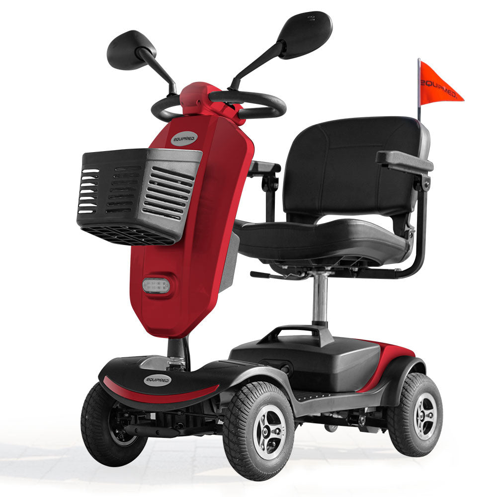 Hlpmedical EQUIPMED mobility scooter for elderly, electric four-wheel design for older adults' mobility and independence.