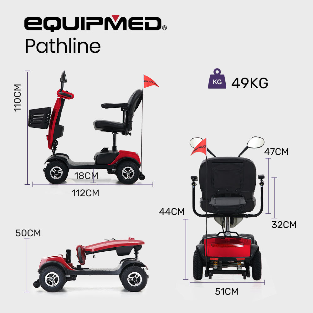 Hlpmedical EquipMed mobility scooter for elderly, electric-powered 4-wheel design, ideal for older adults' mobility and independence.