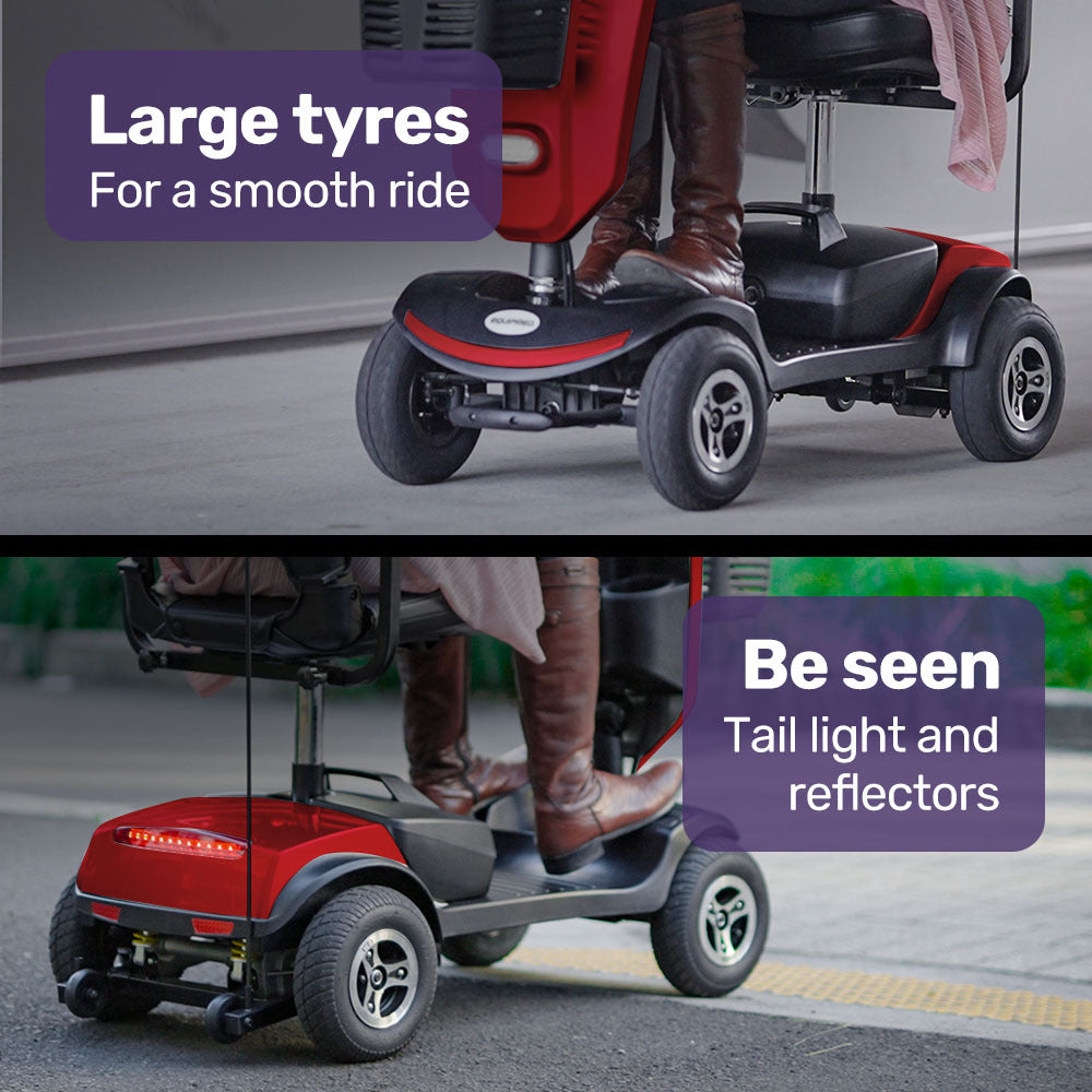Hlpmedical EquipMed mobility scooter for elderly, electric motorized wheelchair with four-riding capacity for adult mobility assistance.
