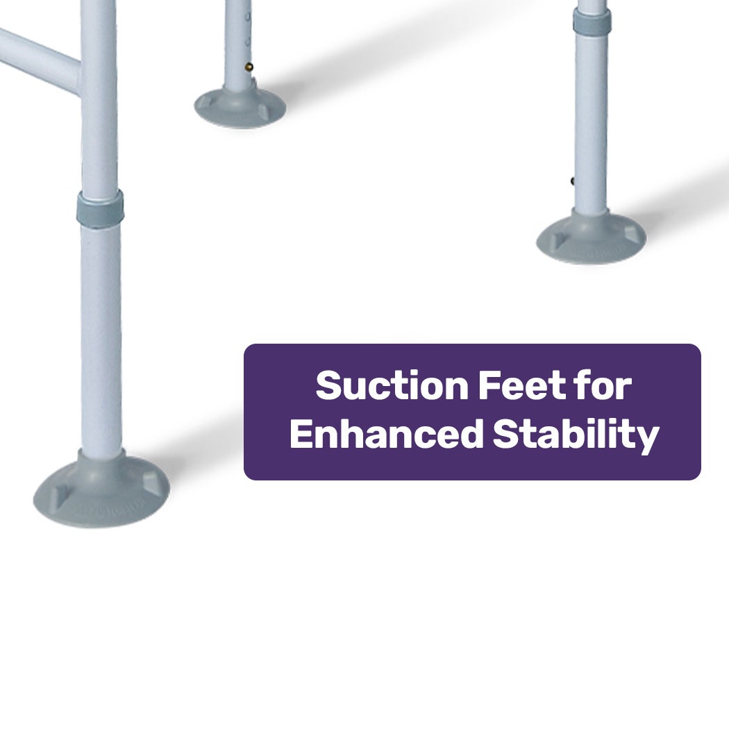 Hlpmedical Equipmed over toilet support frame with safety grab rail, adjustable height and width, supports up to 125kg, for mobility aid.
