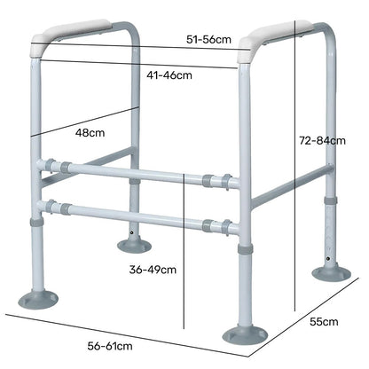 Equipmed over toilet support frame safety grab rail from Hlpmedical with adjustable height and width, supports up to 125kg.