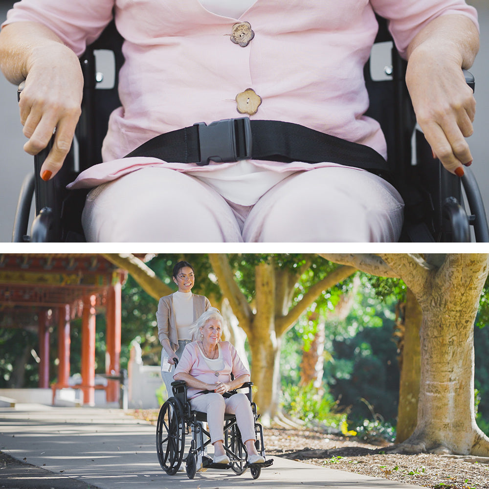 Black EQUIPMED portable folding wheelchair with 24-inch wheels and retractable armrests, supporting up to 136kg capacity.