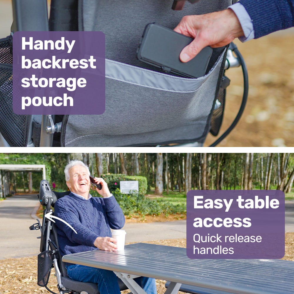 Hlpmedical EQUIPMED Power Electric Wheelchair in black and silver with remote control and lithium battery, designed for long-range mobility.