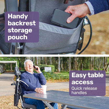 Hlpmedical EQUIPMED Power Electric Wheelchair in black and silver with remote control and lithium battery, designed for long-range mobility.