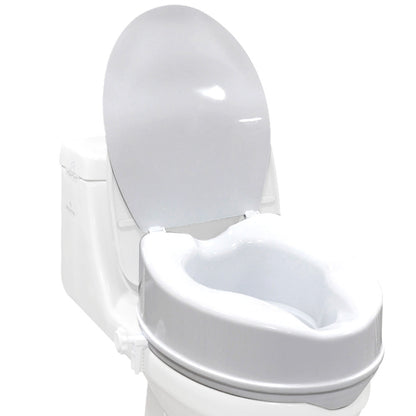 Hlpmedical EQUIPMED raised over toilet seat in white, 10cm height, with lid, durable design, supporting up to 125kg.
