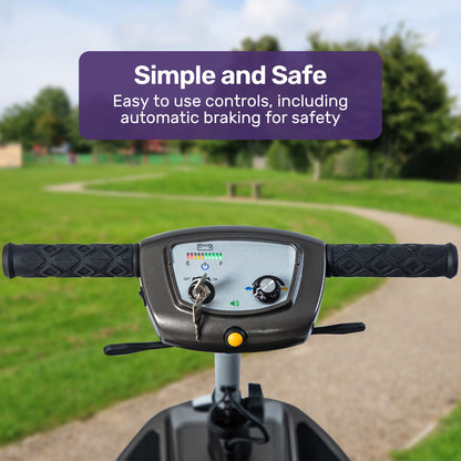 Hlpmedical EQUIPMED ultra-lightweight folding electric mobility scooter with removable battery and long-range brushless motor.