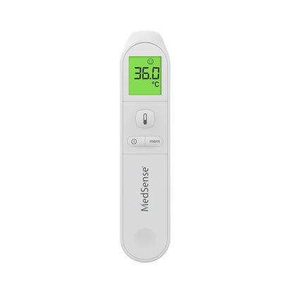 Hlpmedical MedSense Infrared Forehead Thermometer TF01 showing digital display and measurement probe for accurate temperature reading.