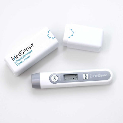 Hlpmedical MedSense Infrared Non-Contact Forehead Thermometer showing temperature reading on digital display