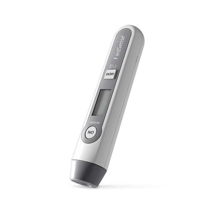 Hlpmedical MedSense Infrared Non-Contact Forehead Thermometer showing digital display and sensor for accurate temperature readings.