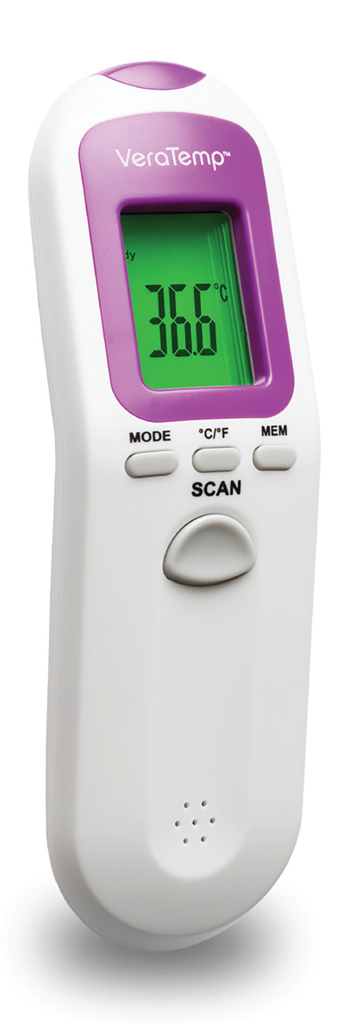 Hlpmedical VeraTemp non-contact baby thermometer with infrared sensor and LCD display for quick, accurate temperature readings.
