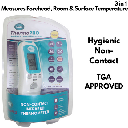 Hlpmedical VeraTemp non-contact baby thermometer with infrared sensor and LCD display for accurate temperature measurement.