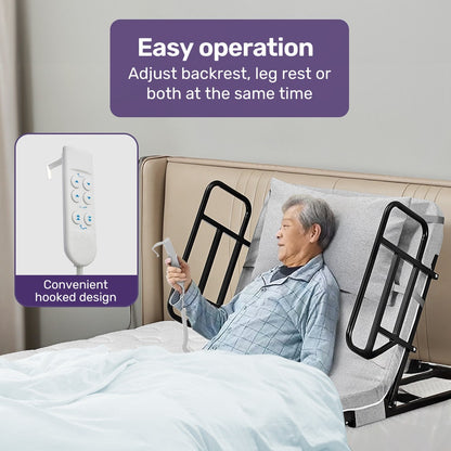 Hlpmedical Equipmed electric adjustable bed with remote control, grey, featuring backrest and leg adjustment for enhanced comfort.