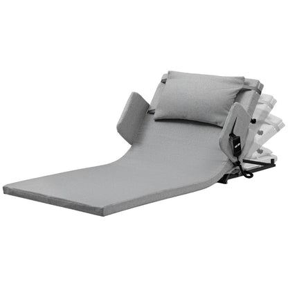 Equipmed electric adjustable bed backrest in grey, German-engineered power lifting back support with remote control, full length.