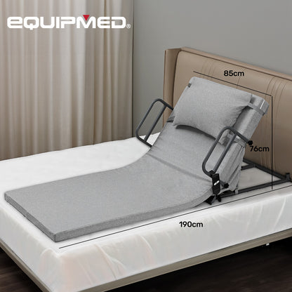 Equipmed electric adjustable bed backrest in grey, German-engineered power lifting support with remote control for optimal comfort.