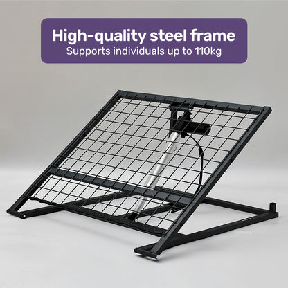 Equipmed electric adjustable bed backrest in grey with remote control, German-engineered power lifting back support, full length.