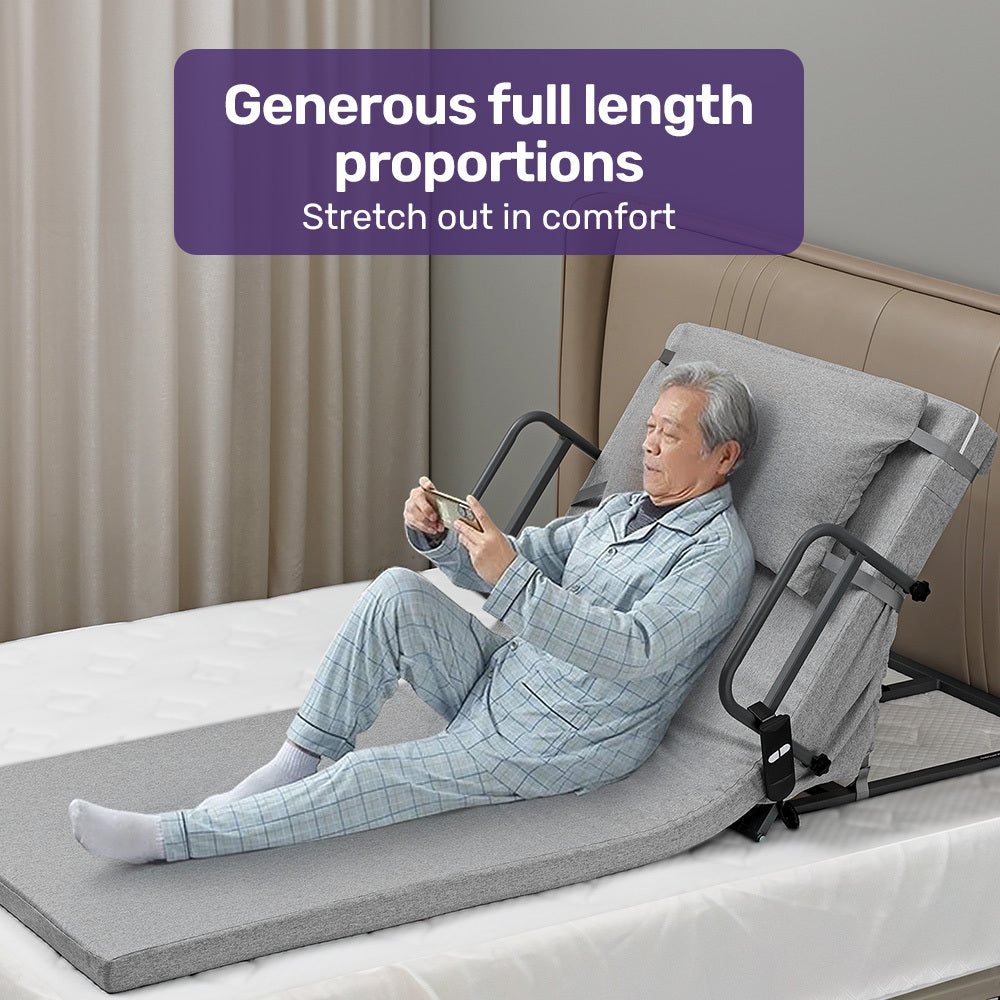Hlpmedical Equipmed electric adjustable bed backrest in grey with remote control, German-engineered power lifting back support, full length