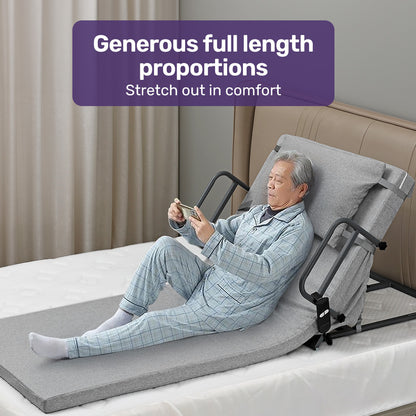 Hlpmedical Equipmed electric adjustable bed backrest in grey with remote control, German-engineered power lifting back support, full length