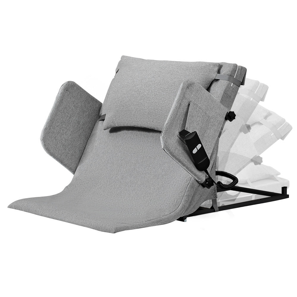 Hlpmedical Equipmed electric adjustable bed backrest with remote control, grey, German-engineered power lifting support for better sleep.