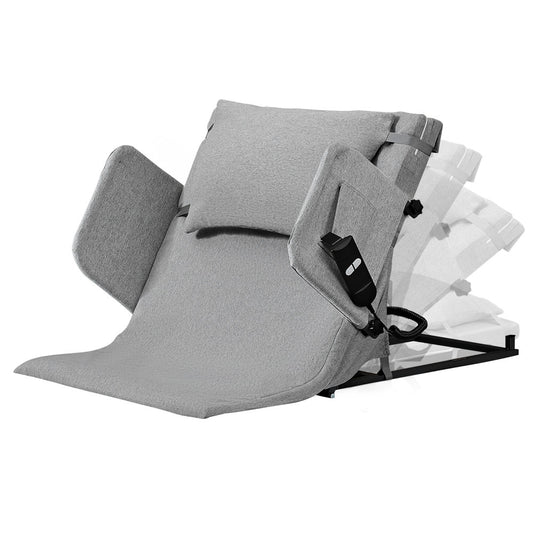 Hlpmedical Equipmed electric adjustable bed backrest with remote control, grey, German-engineered power lifting support for better sleep.