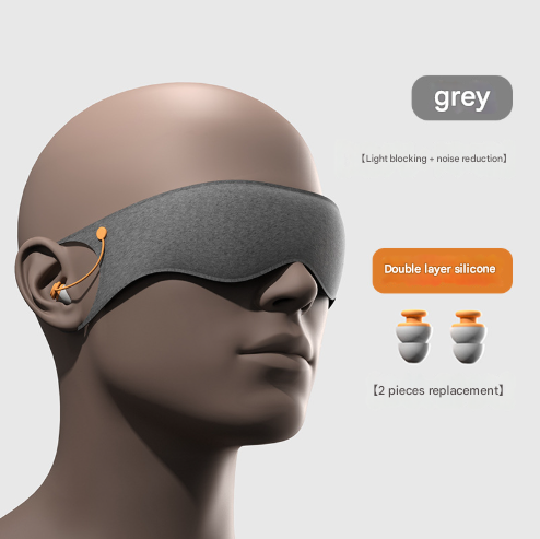 Grey Hlpmedical 2-in-1 blackout sleep mask with noise-reducing earplugs for restful, undisturbed sleep and comfort.