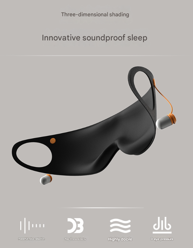 Grey Hlpmedical 2-in-1 blackout sleep mask with integrated noise-reducing earplugs for restful, undisturbed sleep.
