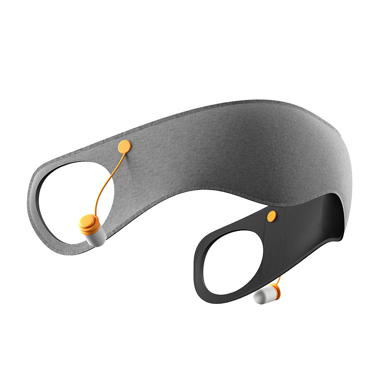 Grey 2-in-1 blackout sleep mask with built-in noise-reducing earplugs from Hlpmedical for undisturbed rest and better sleep.