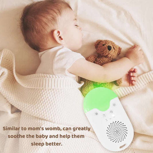 Hlpmedical portable baby sleep white noise machine with RGB night light, soothing sounds, auto timer, USB-C rechargeable, compact design