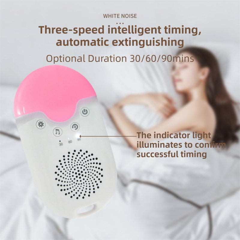 Hlpmedical portable baby sleep white noise machine with soothing sounds, RGB night light, auto timer, and USB-C rechargeable feature.