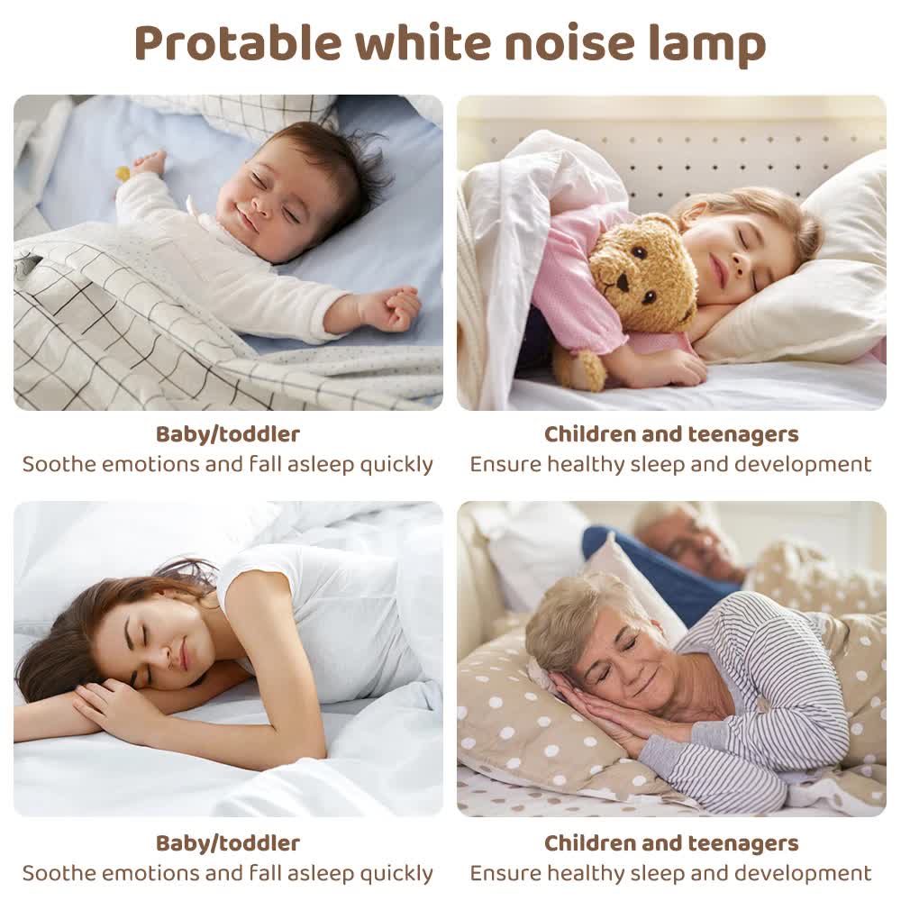 Hlpmedical portable baby sleep white noise machine with RGB night light, auto timer, and USB-C recharge, designed for soothing sleep.