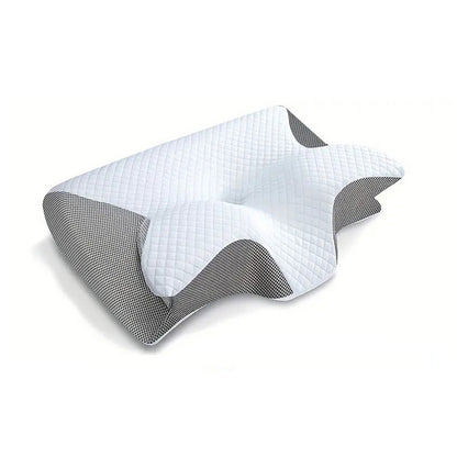 Hlpmedical viscoelastic ergonomic contour neck pillow in light gray, orthopedic cervical pillow for neck pain and support.