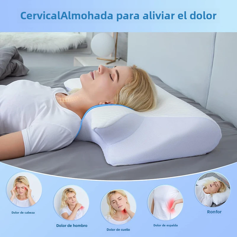 Light gray viscoelastic ergonomic cervical pillow with contour support for neck pain relief, ideal for orthopedic sleep comfort.