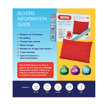 HLPmedical HOTPOD electric hot pack water bottle pillow pad used as a sleep aid, safety approved, for health and wellbeing support.