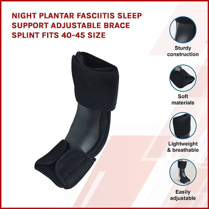 Hlpmedical night plantar fasciitis sleep support brace, adjustable splint for size 40-45, designed to relieve foot pain overnight.