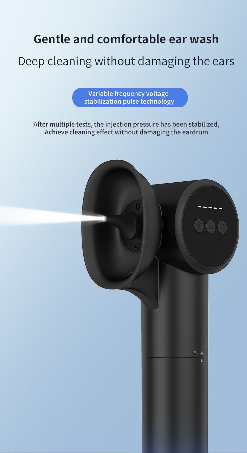 Hlpmedical electric ear wax removal and irrigation system with 5 modes, USB-C charging, and hot air drying in white.